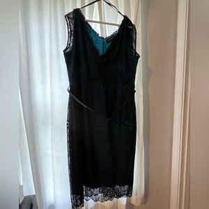 Size 18 teal dress with black lace overlay/belt